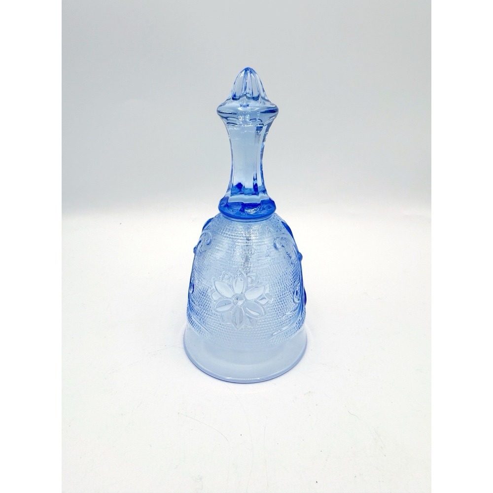 Tiara Glass Sandwich Dinner Bell Light Blue Collectible Decorative Floral Design - Picture 3 of 3